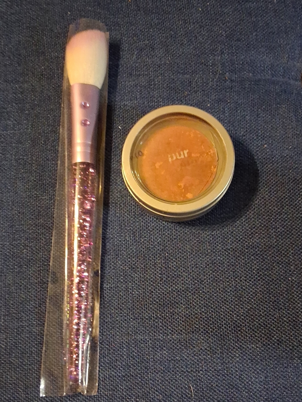 Pur Peach-Orange Pressed Blush with Pink Glitter Handle Brush